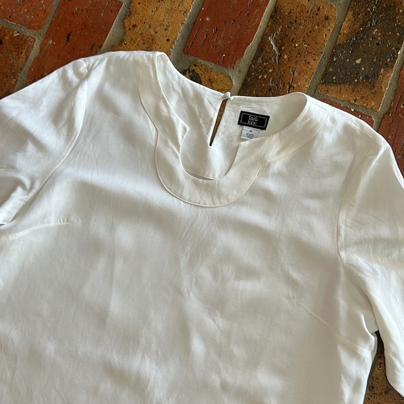 Lark Lane Linen blend White horseshoe neckline tunic top sz18 - Picture 2 of 6